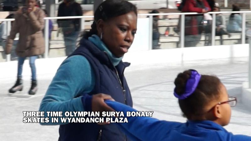 Three Time Olympian Surya Bonaly skates in Wyandanch Plaza